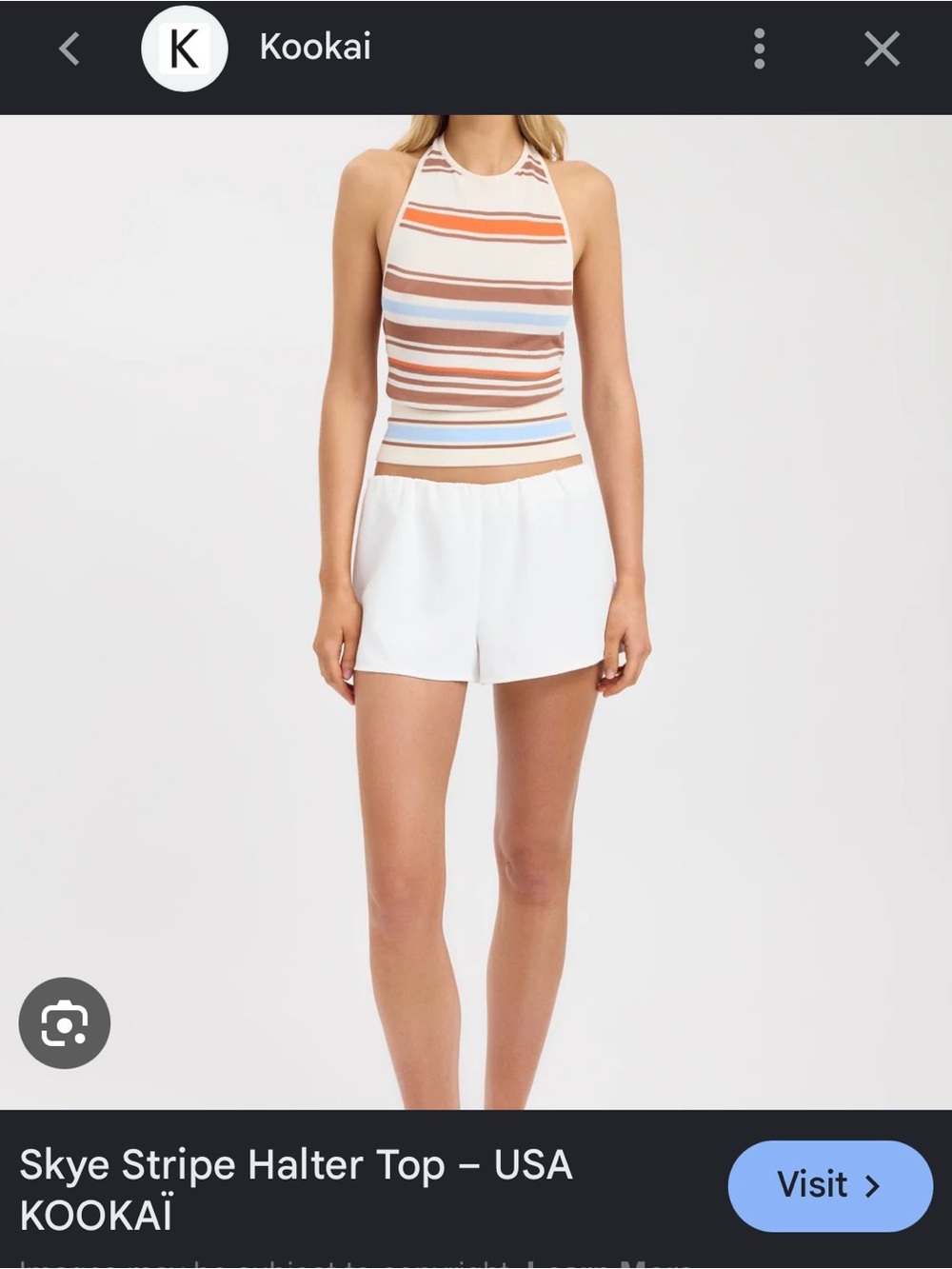 Kookai Cream Halter Tank with Brown, Blue & Orange Stripes